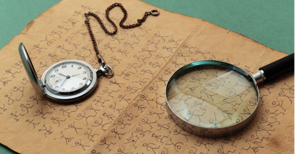 Magnifying glass and pocket watch on old document